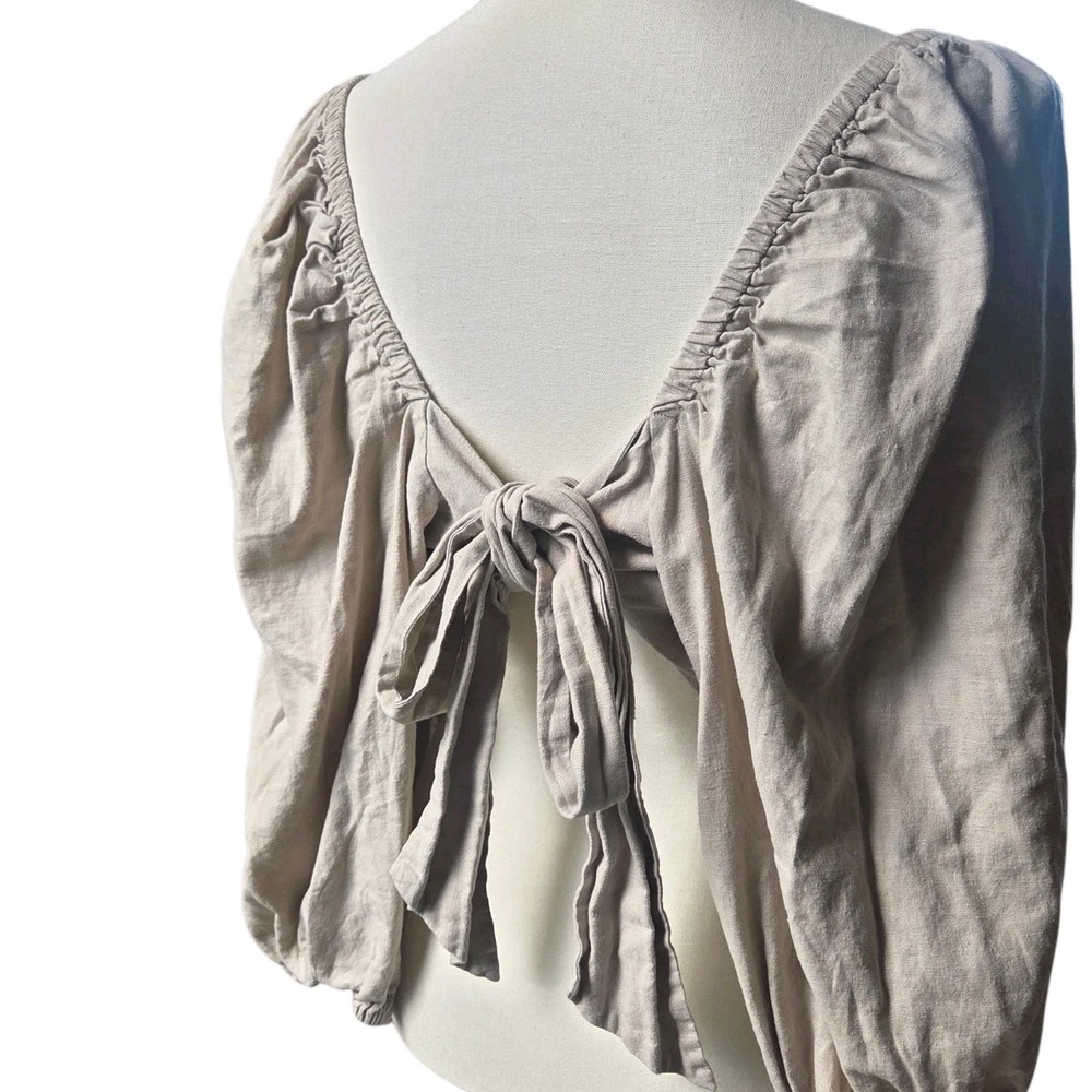 Express Beige Linen Top Large Boho Milkmaid Clean Girl Victorian Regency Fairy - Picture 5 of 7